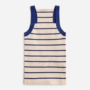 J.Crew NEW Tencel Silk Blend Square Neck Knit Tank Top Cream Blue Stripe XS